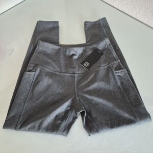 High-Rise Grayish-Green Women's Performance Leggings with Side Pockets